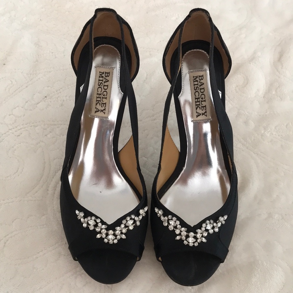 Black satin heels with rhinestones!